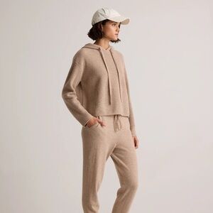 Quince Mongolian Cashmere Fisherman Pullover Hoodie in Oatmeal